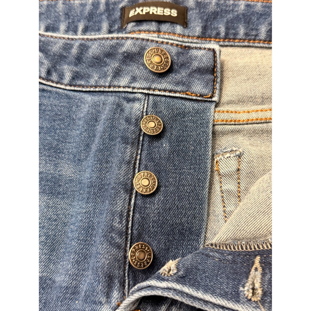 EXPRESS Slim Straight Men‎ Jeans Dark Wash Distressed Button Fly 36x32 - Picture 3 of 10